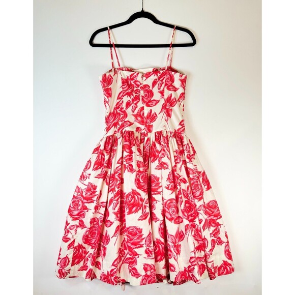 Tracy Michael Women Dress Coral Pink Midi Fit Flare Rose Garden Lined Cocktail 4 - Picture 6 of 7